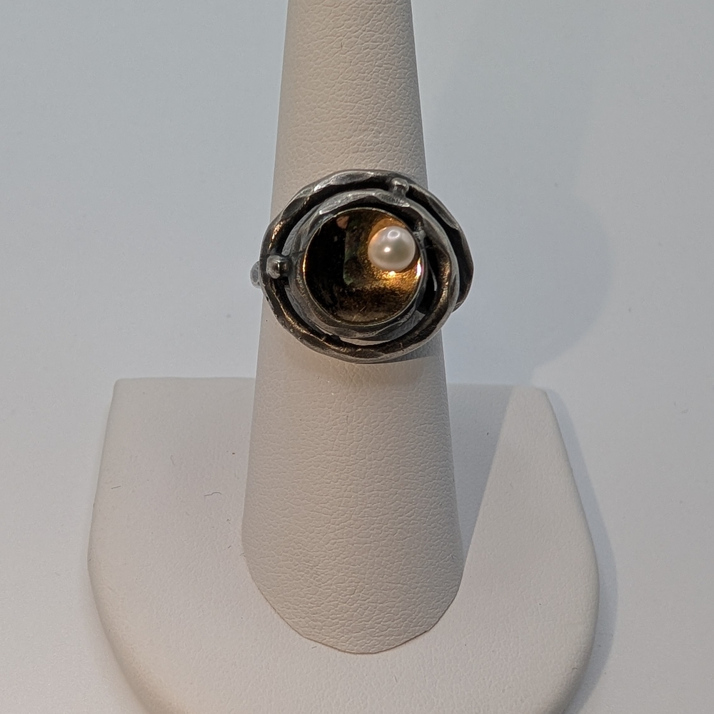 Artisan Silver and Pearl Ring (Gold?)